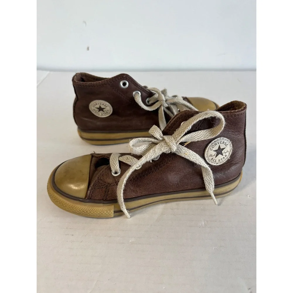 VTG Converse Chuck Taylor All Star Brown Leather High Top Sneakers Kid 10 712643